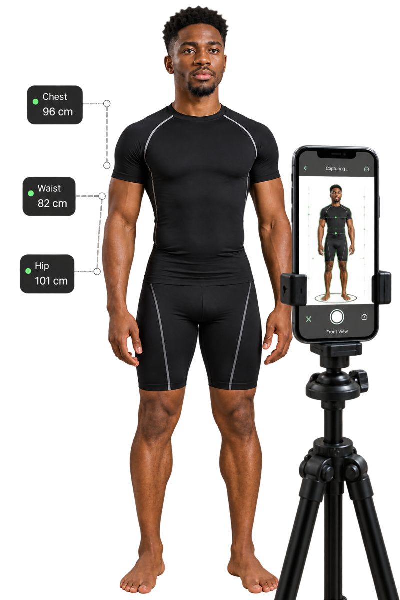 Client taking a remote AI body scan photo